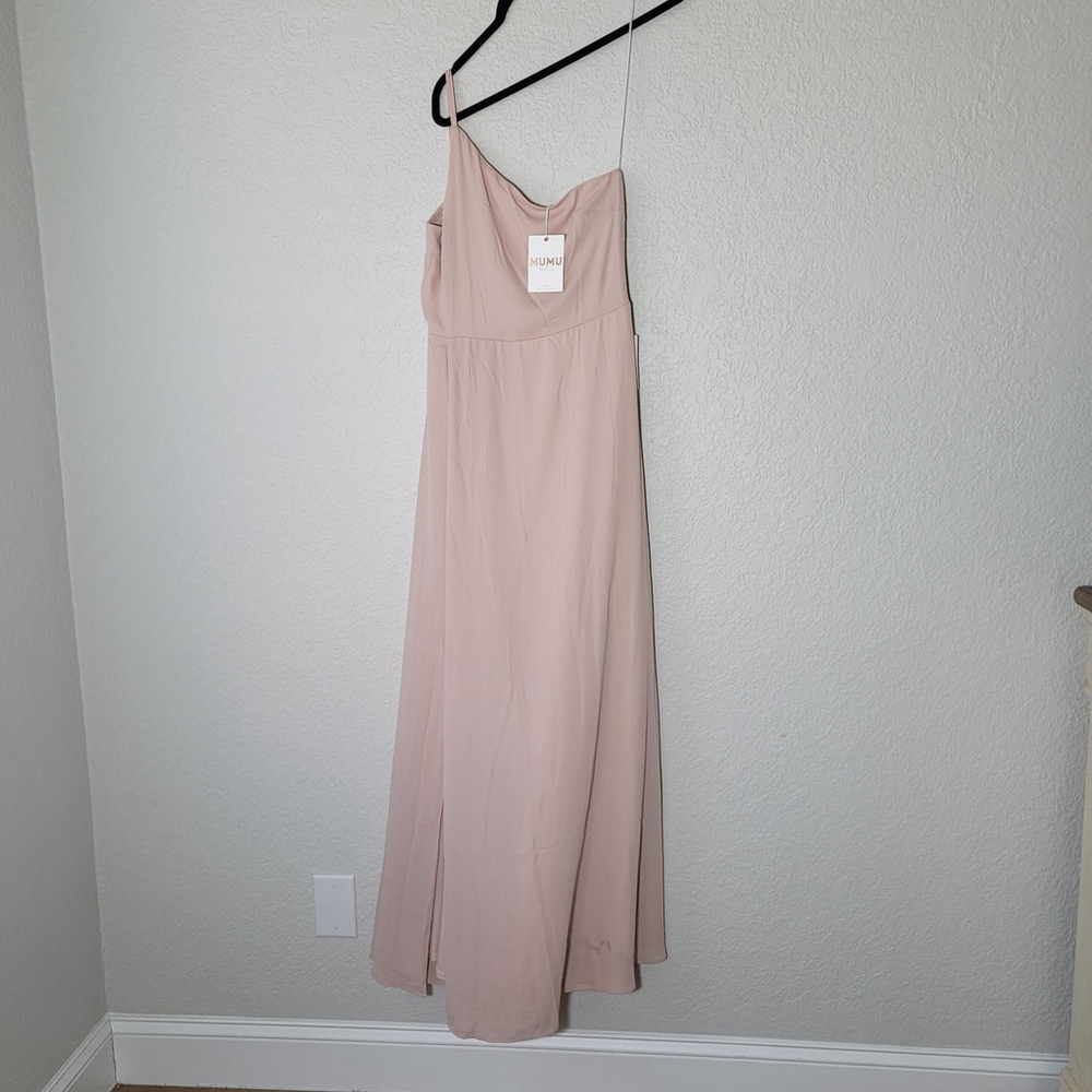 New Show Me Your Mumu Shannon One Shoulder Dress Dusty Blush Crisp Women's Large - Picture 4 of 12